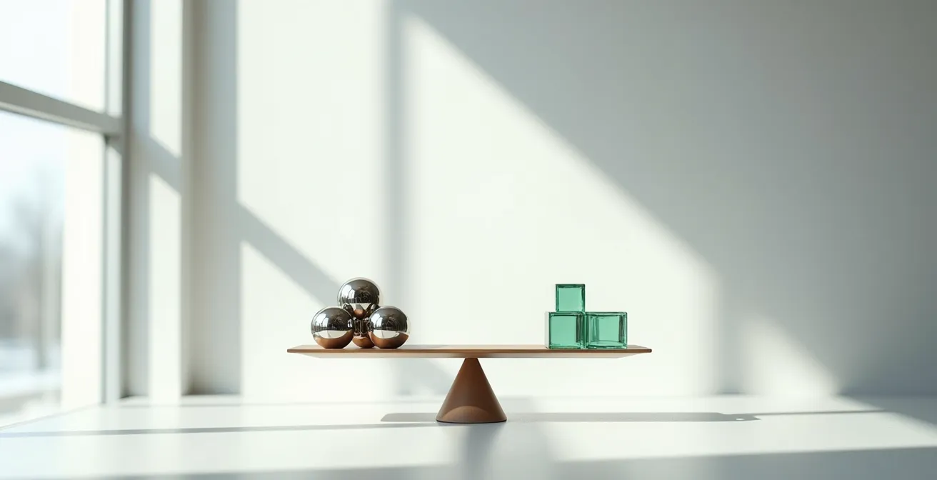Balance symbolique comparant visuellement l'épargne personnelle et une police d'assurance