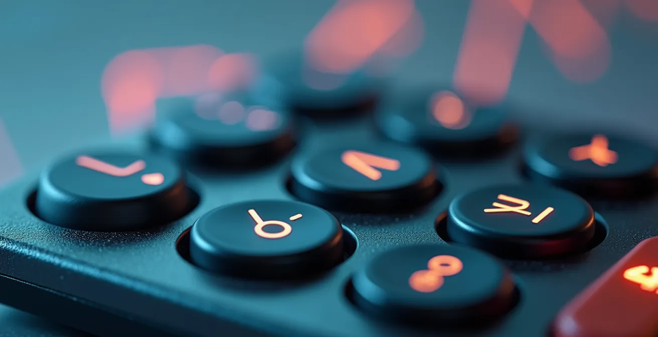 Gros plan sur une calculatrice avec des graphiques de rentabilité en arrière-plan