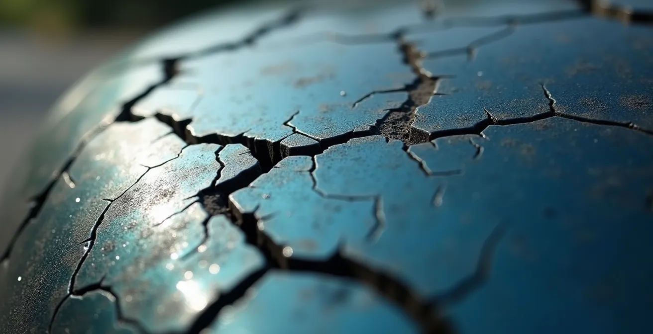 Vue macro détaillée de microfissures sur une pièce structurelle automobile