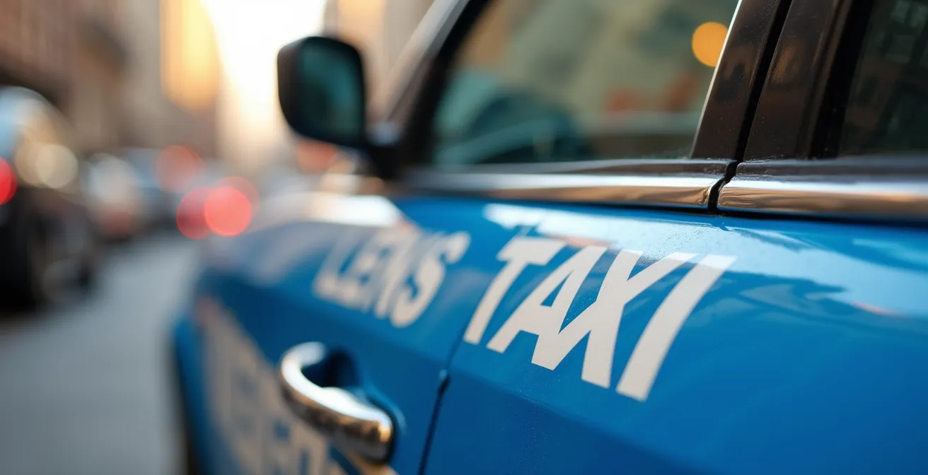 Taxi conventionné avec logo officiel de la Sécurité sociale
