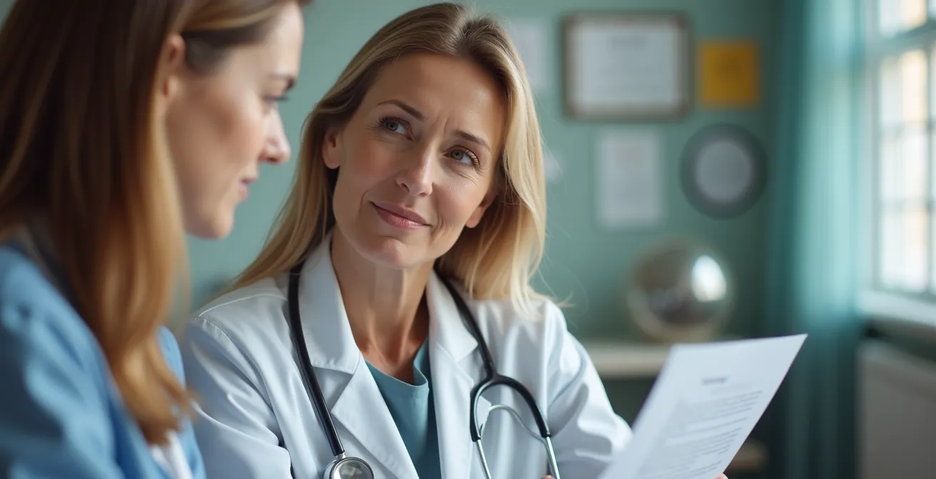 Patient en consultation chez son médecin traitant avant orientation vers un spécialiste