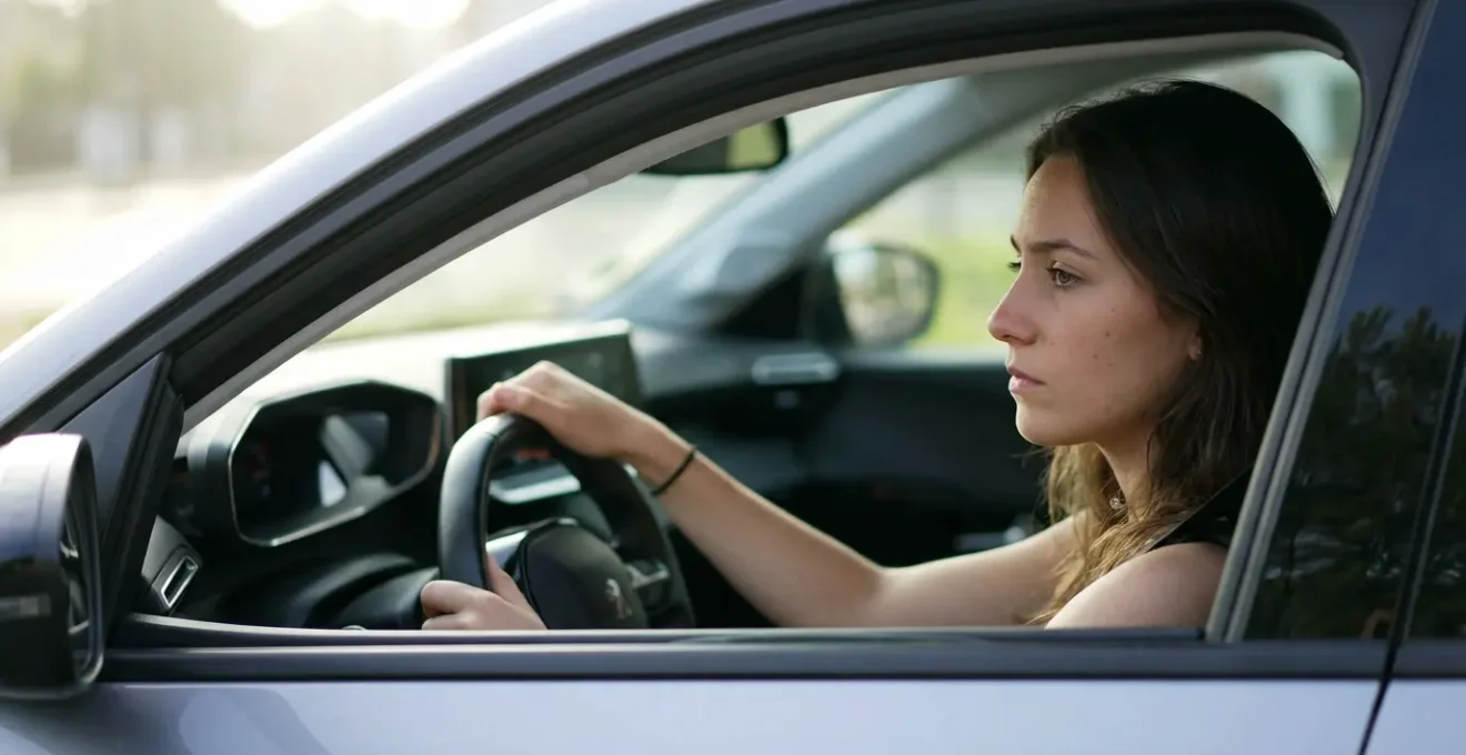 Conductrice au volant concentrée sur la route avec garantie conducteur